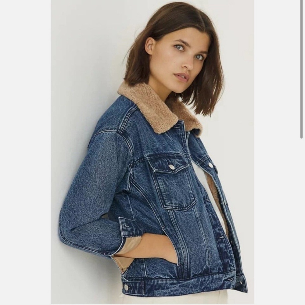 Pilcro Blue Denim Jacket with Brown Sherpa Lining